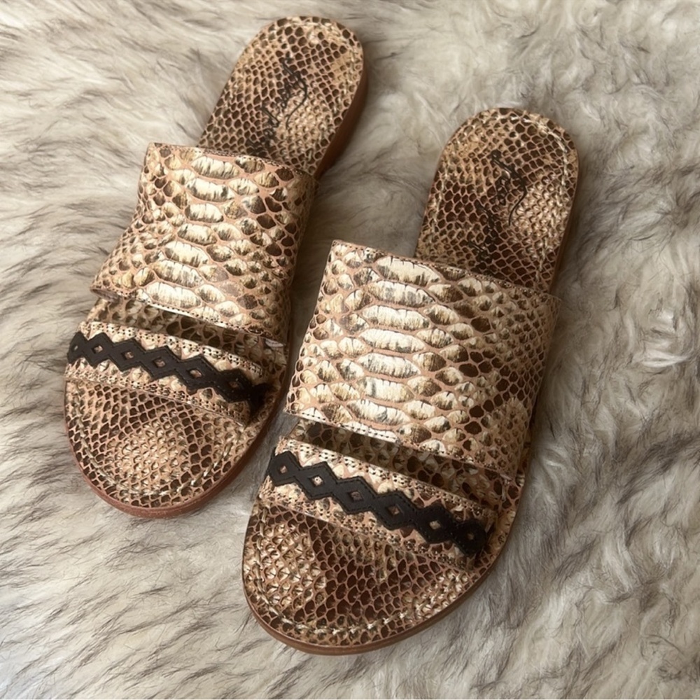 Free People Saturaday Snake Strappy Leather Flat Sandals - Picture 5 of 9